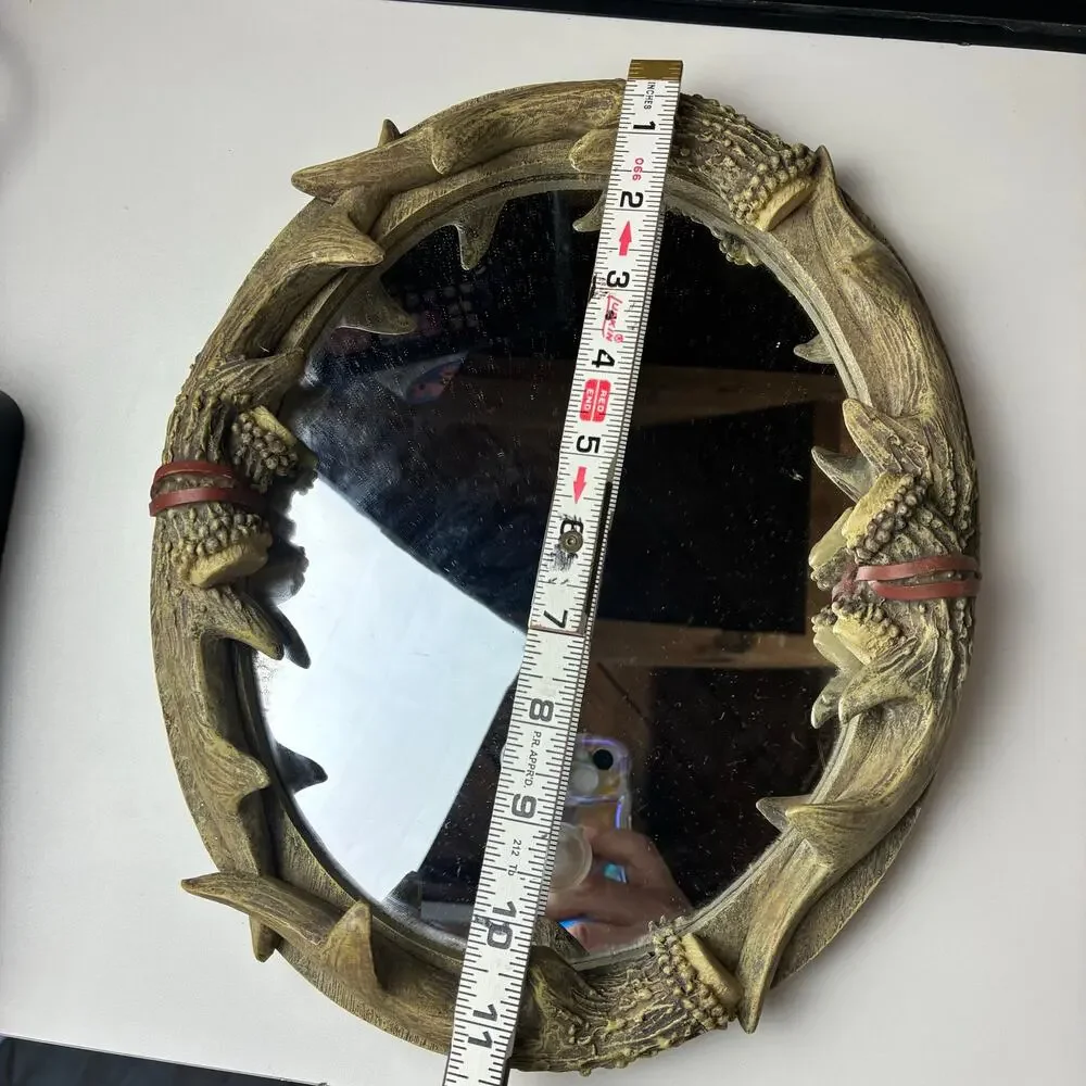 Deer Antler Wall Mount Oval Mirror & Candle/Display Holder Lodge Cabin Rustic
